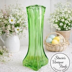 Vintage Europa Green Ribbed Bud Collectible Vase 8.5" Tall Decor PGC 89 Europa 7